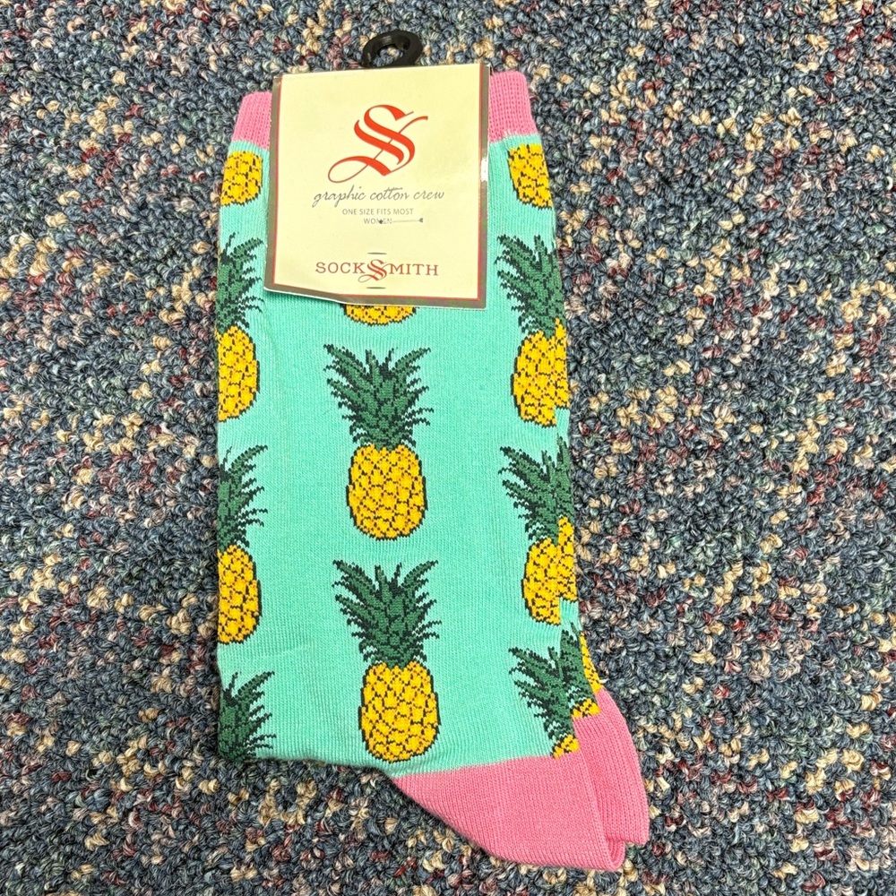 New Sock Smith graphic cotton crew socks with pineapple pattern